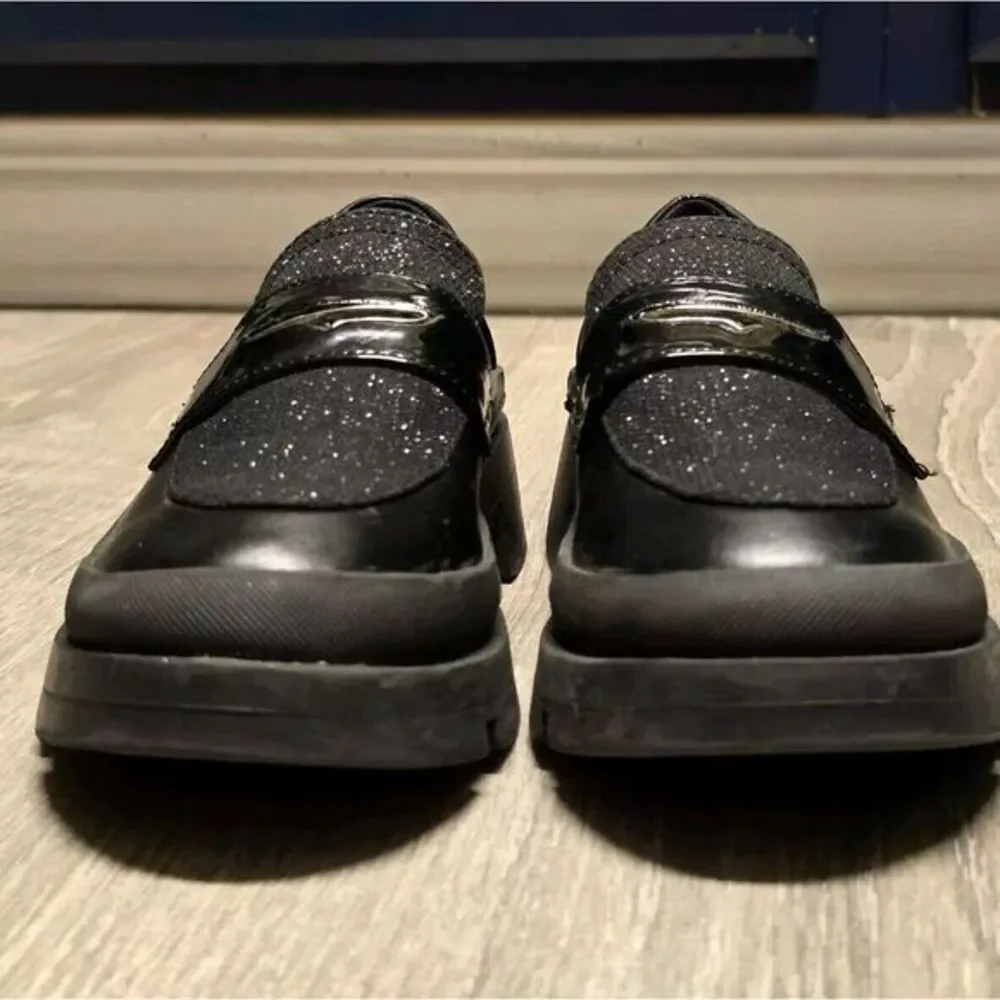 Steve‎ Madden Girls Black Glitter Loafers Size 2M